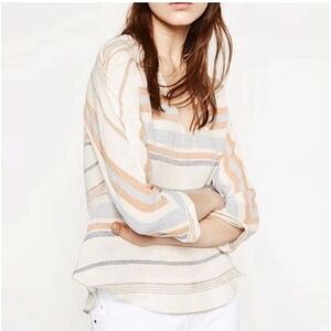 Zara‎ Basic Collection Women's Size XS Linen Blend Cream Striped